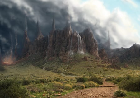 Storm - fall, mountain, cloud, river