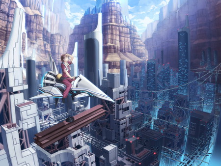 Fantasy World - original, girl, scenic, city, modern, tech, skyscrapers, hidden, building