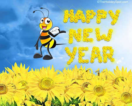 HAPPY NEW YEARS    2011 - sunflowers, bee, celebrating, year, new