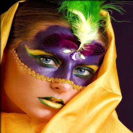 Painted mask - veil, colorful, paint, woman, face, body