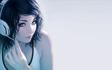 Hear the music play - women, anime, anime girl, beautiful, hot, girl, beauty, stunning, short hair, music, headphones, white, cute, sexy, blue eyes