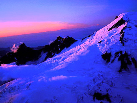 Final rays - glow, slope, snow, winter, sunset, pink sky