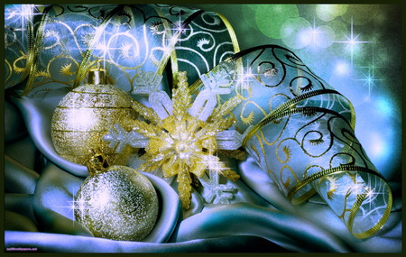 Blue and gold - christmas, star, balls, ribbon, blue and gold, decorations