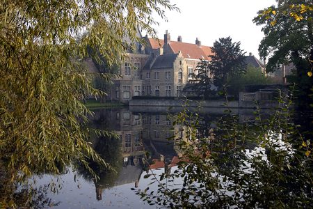 Summertime in Brugge, Belgium - refelction, sky, houses, trees, peaceful, water