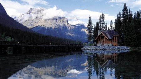 Cabin By the Lake - sky, lake, forest, house, nature, mountain