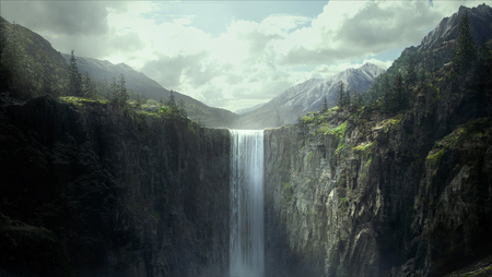 Guinness Waterfall - fall, tree, mountain, snow