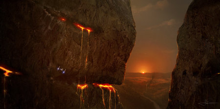 Sunset - rock, spaceship, lava, sunset