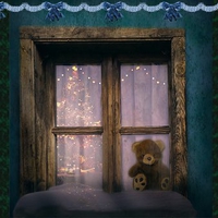 Teddy bear on window