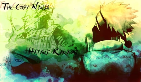 Kakashi- Ink - yellow, blue, black, ninja, naruto shippuden, naruto, ink, green, kakashi hatake, kakashi