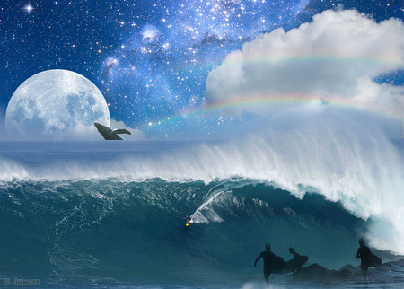 Peahi - space, moon, whale, rainbow, wave