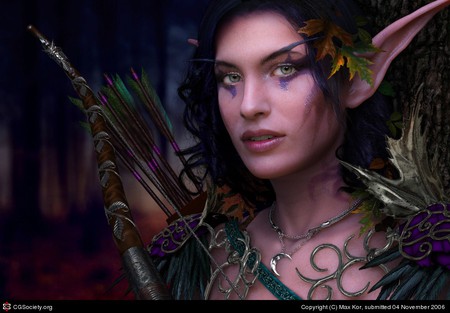 Night Elf - beautiful, elf, bow, woman