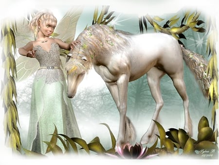 Moment-de-Tendresse - flowers, 3d, fairy, other, unicorn