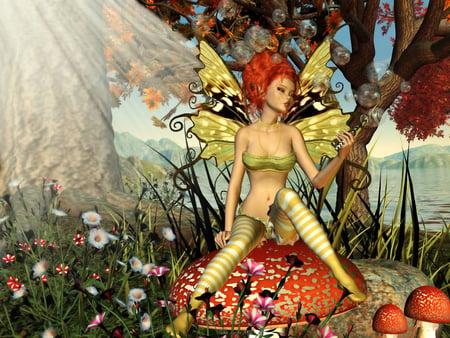 Fae Bubbles - bubbles, mushrooms, fairy, fae, 3d