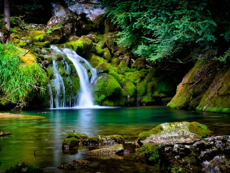 Vercors Forest - waterfall, lake, forest, vercors