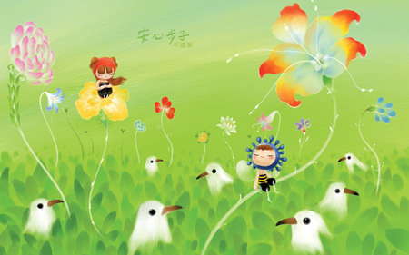 Dreamy Melody - 2d, cartoons, flowers, peace