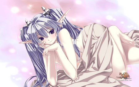 ELf - blue hair, elf, pretty, sheets, blue eyes, long hair, random, cute