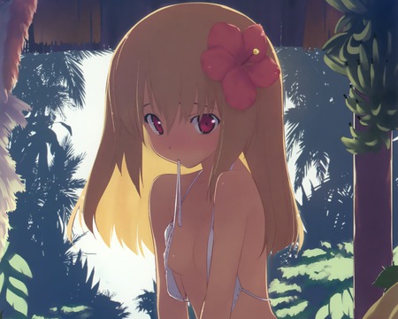 Anime Girl in Swimsuit - anime, swimsuit, girl, cute, blonde, red eyes