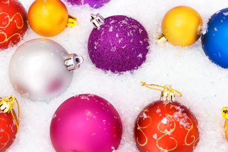 Colourful balls - new year, photography, winter, ball, lovely, garland, christmas, balls, holidays, red, decorations, snow, cute, colourful