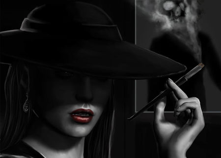 Female - hat, lips, fantasy, female, red, smoking