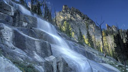 Waterfall - nature, sky, trees, waterfall