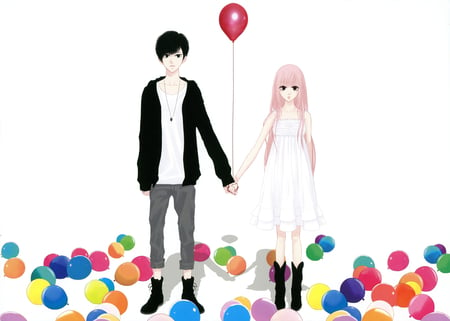 Just Be Friends - dark hair, balloon, balloons, pink hair, man, just be friends, luka