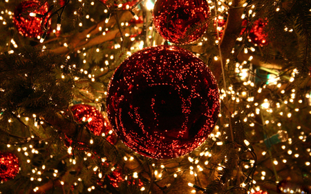 Red lights - new year, photography, ball, lovely, garland, christmas, balls, holidays, red, decorations, cute, lights