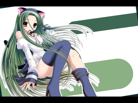 neko anime girl - neko, green, girl, cute, cat