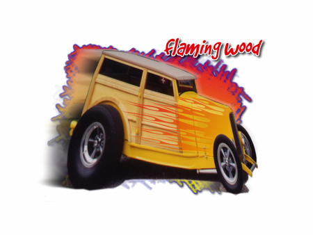 Flaming Wood - drawing, flame, car, woodie