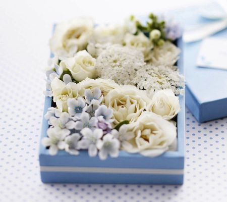 Flowers in box - flowers, white, blue, beautiful, gift, box