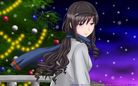 Amagami SS - morishima haruka, snow, blue eyes, anime, amagami ss, morishima, christmas