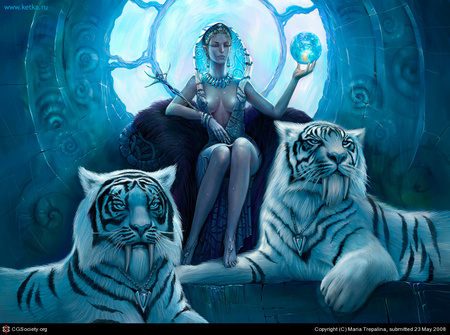 Her magesty - blue, woman, beautiful, ball, tiger