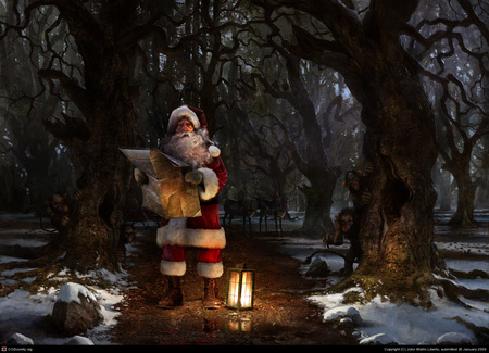 Lost Santa - anta laus, forest, map, light