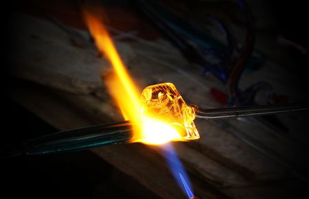 Burning a piece of glass - photograph, fire, glass, piece, burn