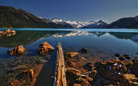 Decay Rate - drift wood, canada, beautiful, lake, mountains, reflection, rocks, british columbia