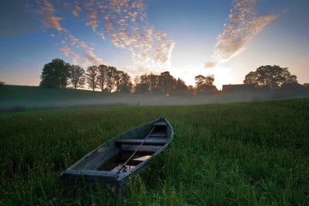 Boat in Grass - picture, in grass, cool, boat