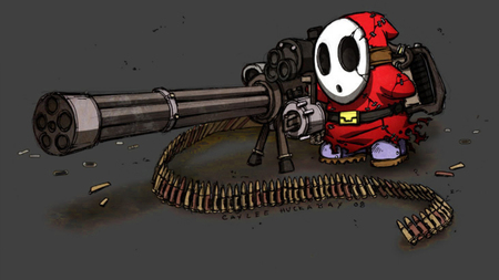 shyguy with gatlingun - mask, machinegun, red, gun