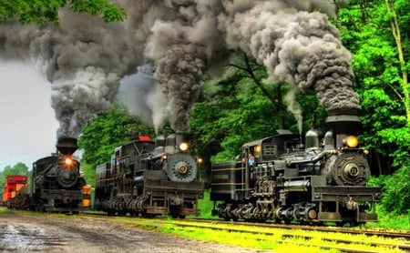 Three Locomotives - three, picture, locomotives, beautiful, trains