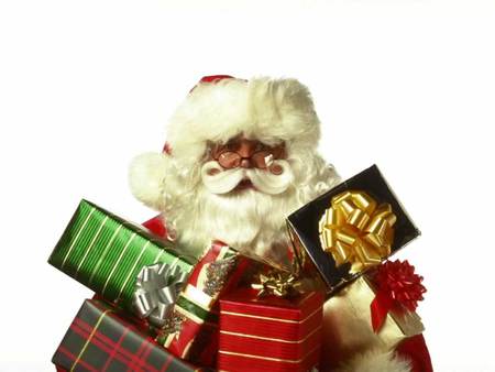 Santa with presents - season, santa, holiday, present, christmas