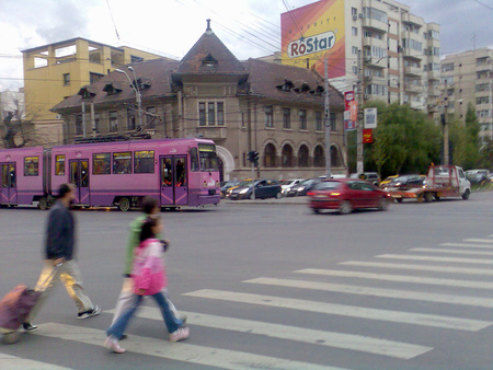 PINK  TRAM. - pnik, train, architechture, tram