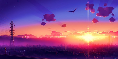 Sunset - stars, sky, scenic, clouds, city, sunset