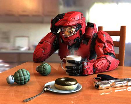 halo breakfast - red, funny, video games, military, war, halo