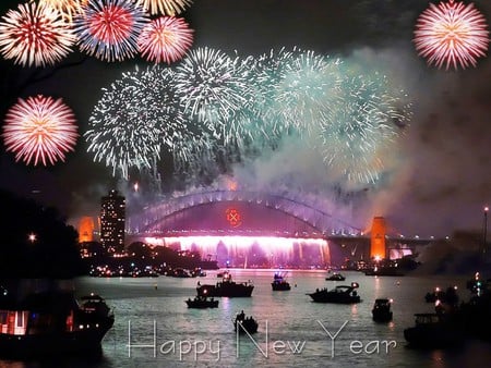 FIREWORKS NEW YEAR - boats, water, lights, celebration, fireworks