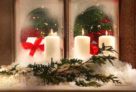 Three window candles - christmas, gift, candles, window