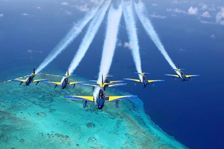 airplanes over the ocean - fast, airplanes, ocean, wet, water, plane, aircraft, flight, sea