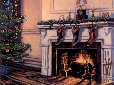 Christmas decoration fireplace and stocking - christmas, fireplace, holiday, decoration, stocking