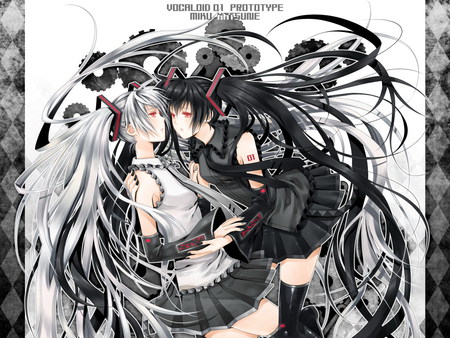 Black & white Miku - hatsune, vocaloid, cool, couple