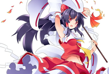 Anime Priestess - priestess, anime, talisman, black hair, long hair, red eyes