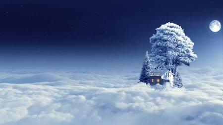 Cloudscape_Night - moon, tree, winter, snow