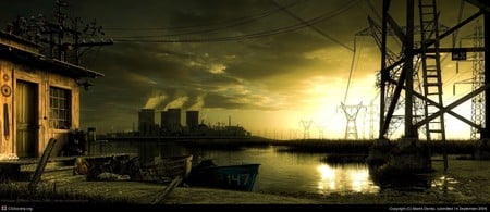 Heritage - ship, lake, sunset, night