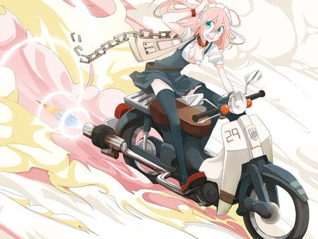 Megurine Luka - luka, beauty, scooter, sexy, bike, hot, pink hair, anime girl, vocaloids, yellow, pink, vocaloid, megurine luka, beautiful, cute, megurine